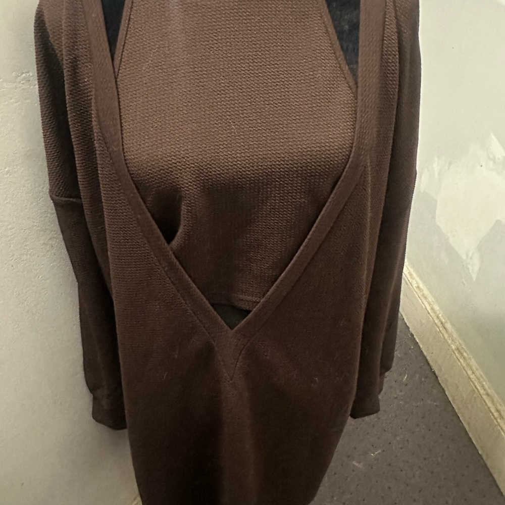 SHEIN 2 pieces Dark Brown Long Sleeve Dress with Sleeveless under Crop Top